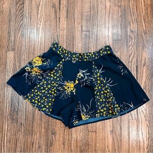 Women’s Floral Panel Black and Yellow Shorts